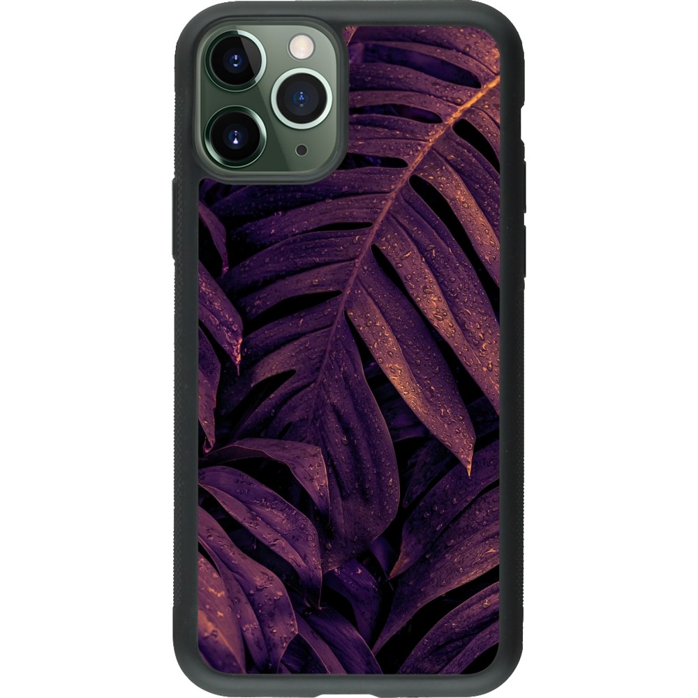 iPhone 11 Pro Case Hülle - Silikon schwarz Purple Light Leaves