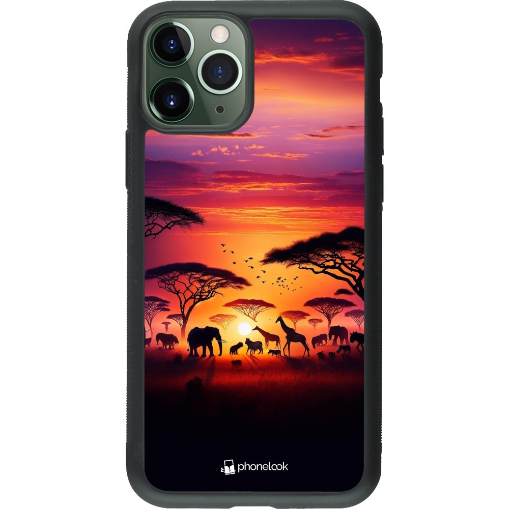 iPhone 11 Pro Case Hülle - Silikon schwarz Safari Sonnenuntergang Wildtiere