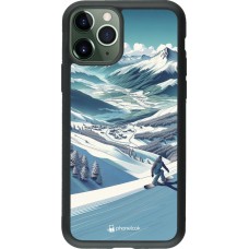 Coque iPhone 11 Pro - Silicone rigide noir Snowboarder Montagne