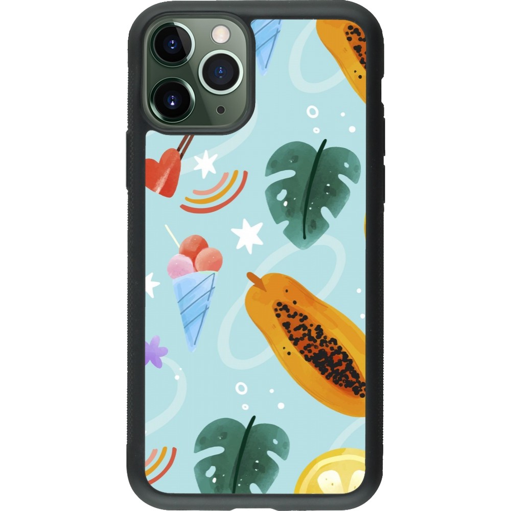 iPhone 11 Pro Case Hülle - Silikon schwarz Summer 2025 Pattern papaya