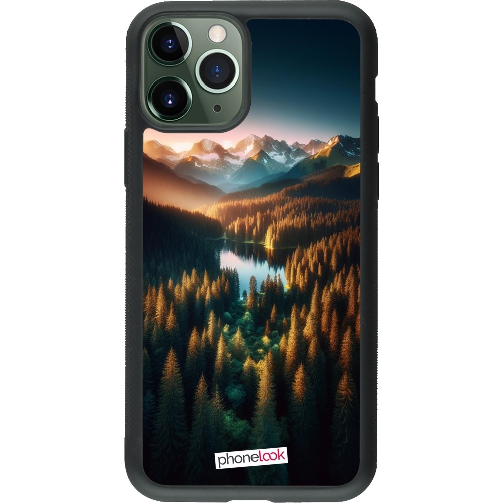 iPhone 11 Pro Case Hülle - Silikon schwarz Sonnenuntergang Waldsee