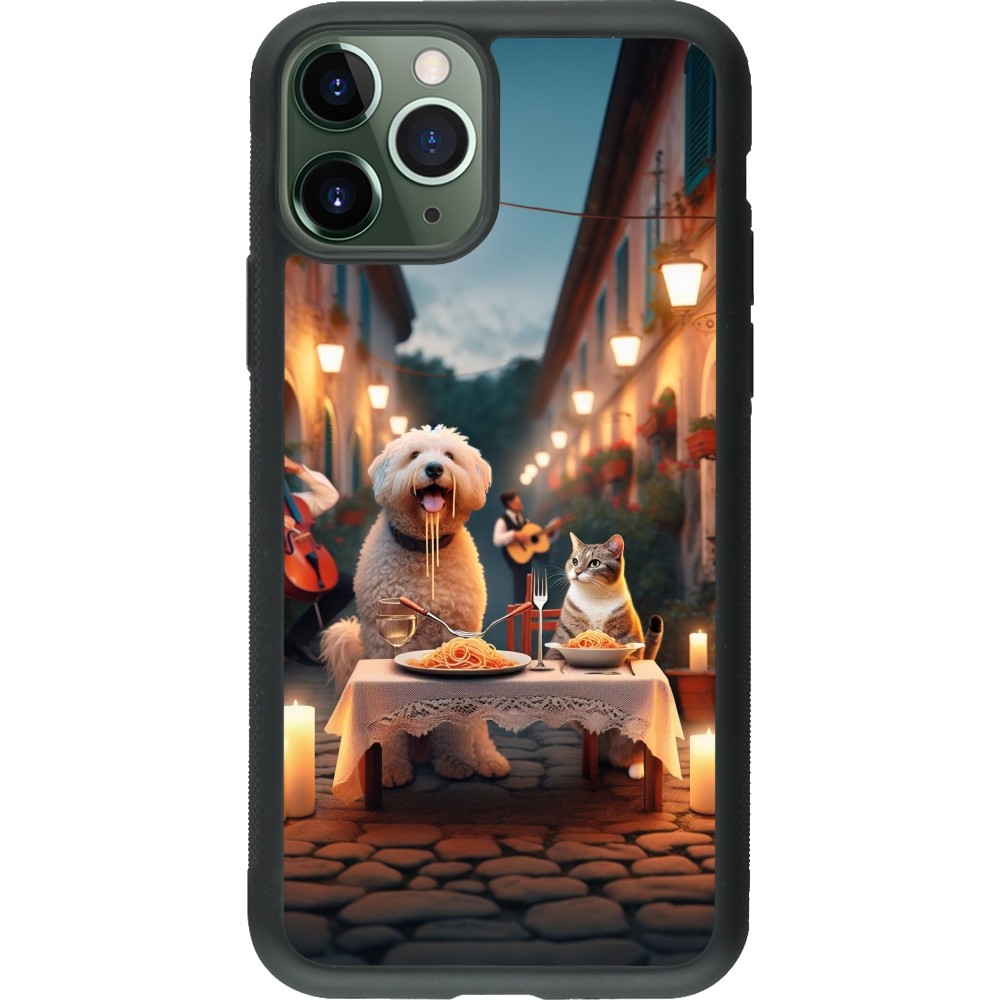 iPhone 11 Pro Case Hülle - Silikon schwarz Valentin 2024 Hund & Katze Kerzenlicht