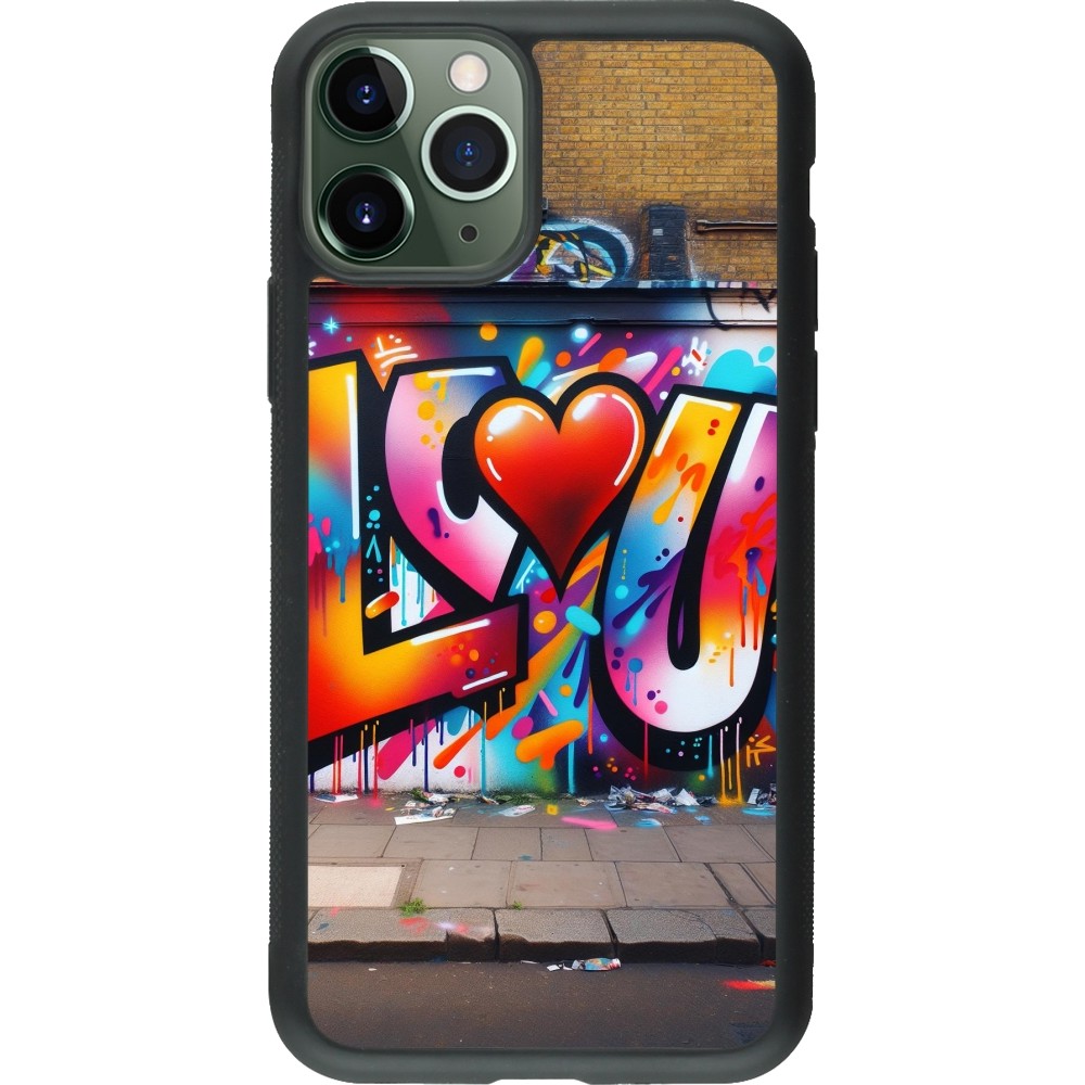 iPhone 11 Pro Case Hülle - Silikon schwarz Valentin 2025 Liebe U Tag