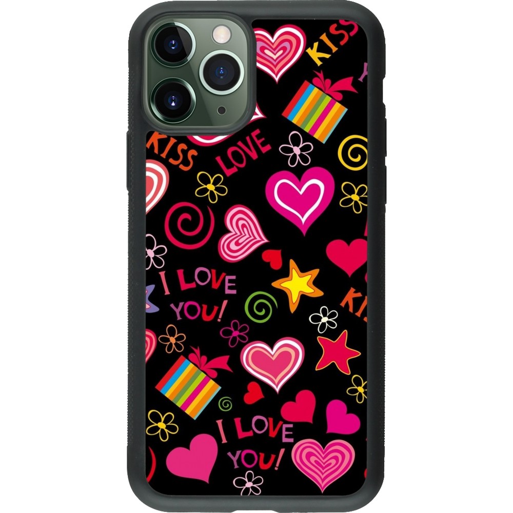 iPhone 11 Pro Case Hülle - Silikon schwarz Valentine 2023 love symbols
