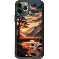 iPhone 11 Pro Case Hülle - Silikon schwarz Tal Sonnenuntergang Hirsch Baum