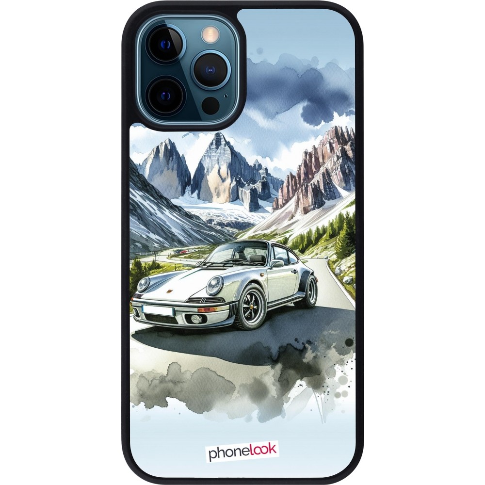 iPhone 12 / 12 Pro Case Hülle - Silikon schwarz Porsche 911 Berg Aquarell
