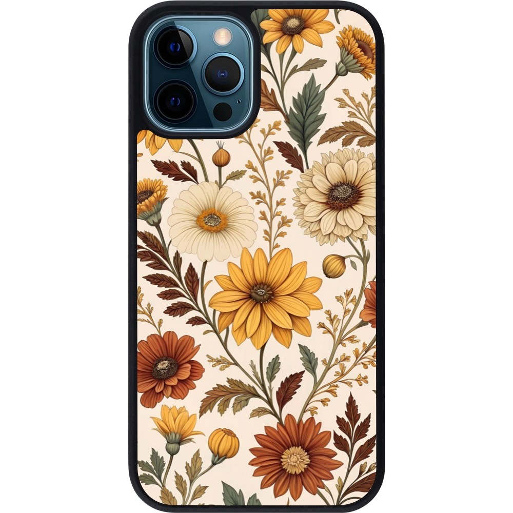 iPhone 12 / 12 Pro Case Hülle - Silikon schwarz Autumn 25 Flower pattern