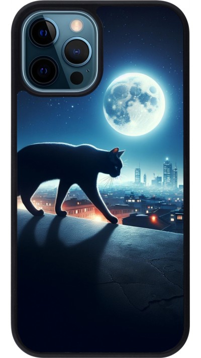 iPhone 12 / 12 Pro Case Hülle - Silikon schwarz Schwarze Katze unter dem Vollmond