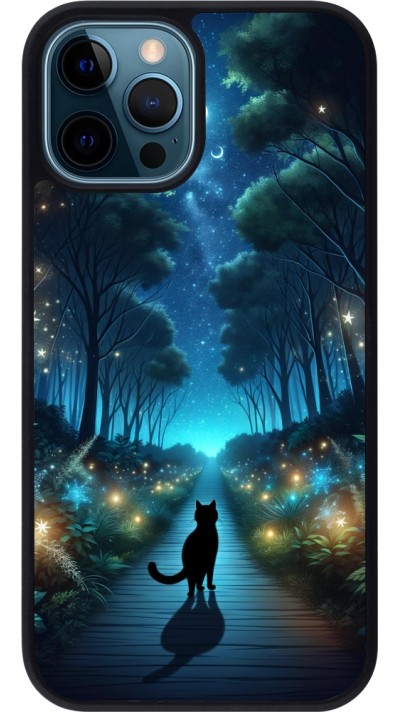 iPhone 12 / 12 Pro Case Hülle - Silikon schwarz Schwarze Katze Spaziergang