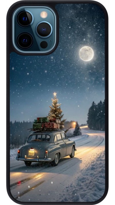 iPhone 12 / 12 Pro Case Hülle - Silikon schwarz Christmas 25 Car with Tree Xmas