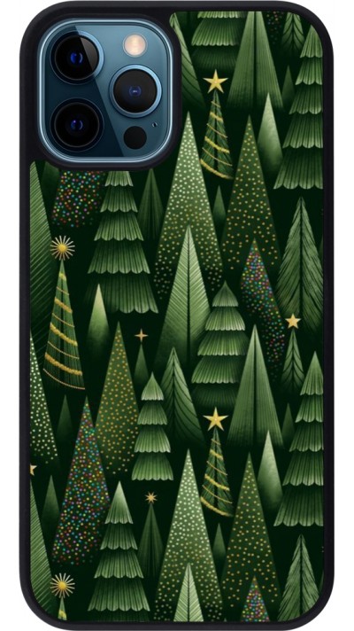 iPhone 12 / 12 Pro Case Hülle - Silikon schwarz Christmas 25 Pattern Xmas Tree