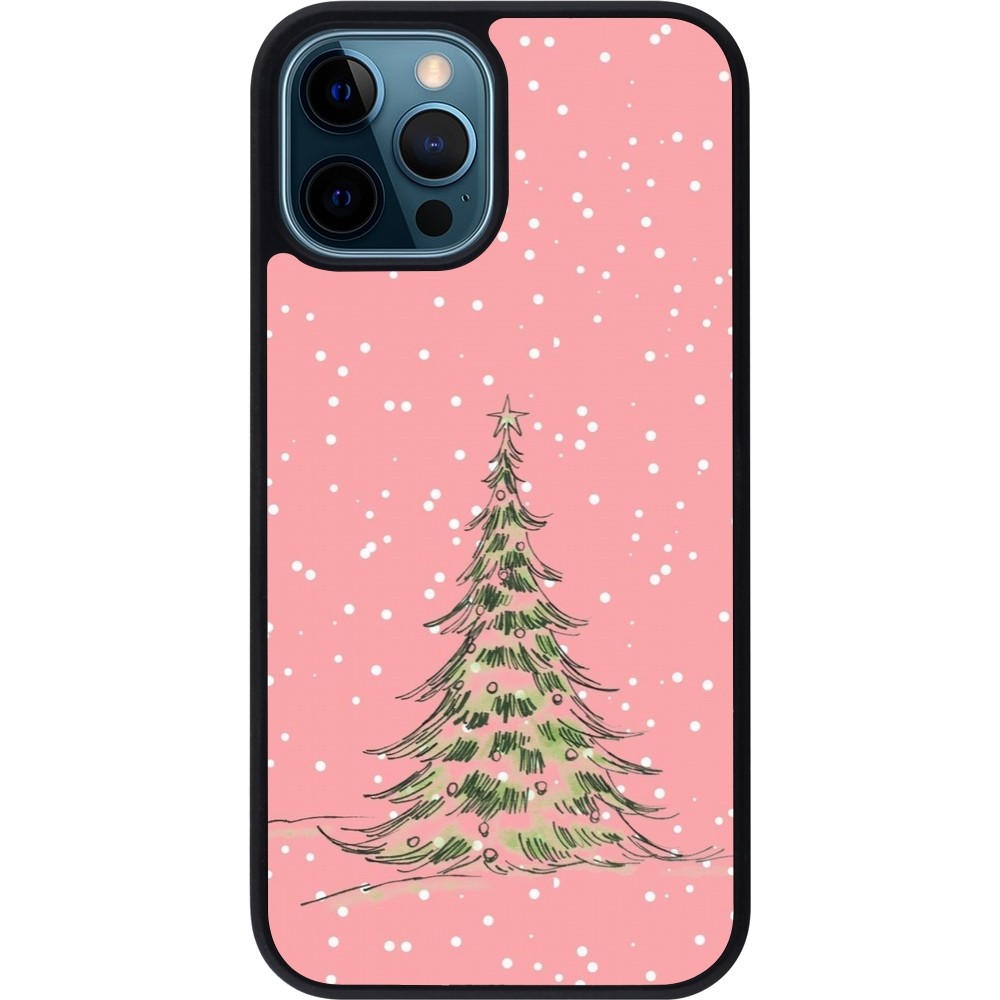 iPhone 12 / 12 Pro Case Hülle - Silikon schwarz Christmas 25 Pink Tree
