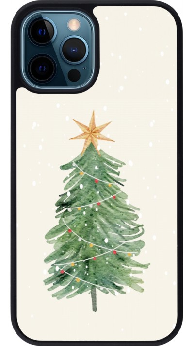 iPhone 12 / 12 Pro Case Hülle - Silikon schwarz Christmas 25 Sketch Tree