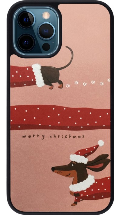 iPhone 12 / 12 Pro Case Hülle - Silikon schwarz Christmas 25 Teckel Merry Xmas