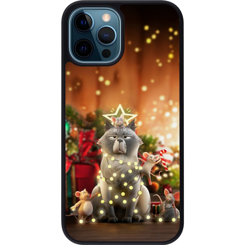 iPhone 12 / 12 Pro Case Hülle - Silikon schwarz Christmas 25 Xmas Cat