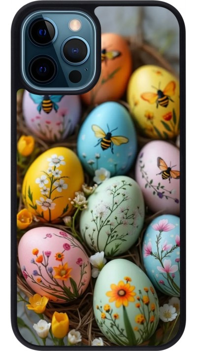 iPhone 12 / 12 Pro Case Hülle - Silikon schwarz Easter 2026 Eggs with bees