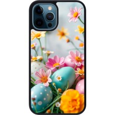 iPhone 12 / 12 Pro Case Hülle - Silikon schwarz Easter 2026 Eggs with flowers