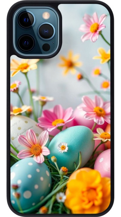 iPhone 12 / 12 Pro Case Hülle - Silikon schwarz Easter 2026 Eggs with flowers