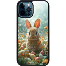 iPhone 12 / 12 Pro Case Hülle - Silikon schwarz Easter 2026 Rabbit in the garden
