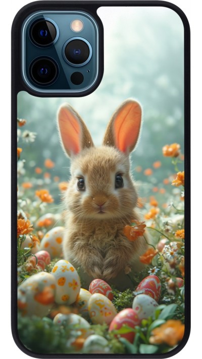 iPhone 12 / 12 Pro Case Hülle - Silikon schwarz Easter 2026 Rabbit in the garden