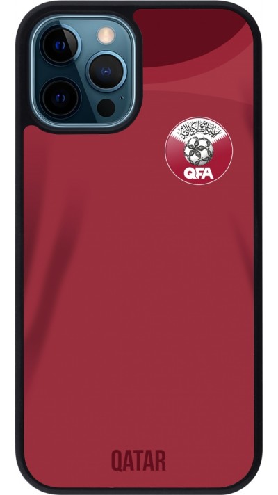 iPhone 12 / 12 Pro Case Hülle - Silikon schwarz Katar 2022 personalisierbares Fussballtrikot