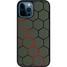 Hülle iPhone 12 / 12 Pro - Silikon schwarz Geometric Line red