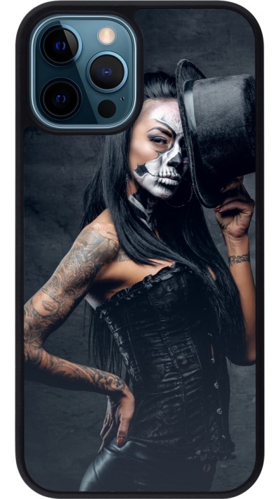 iPhone 12 / 12 Pro Case Hülle - Silikon schwarz Halloween 22 Tattooed Girl