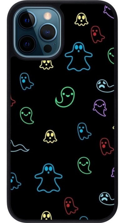 iPhone 12 / 12 Pro Case Hülle - Silikon schwarz Halloween 2024 colorful ghosts