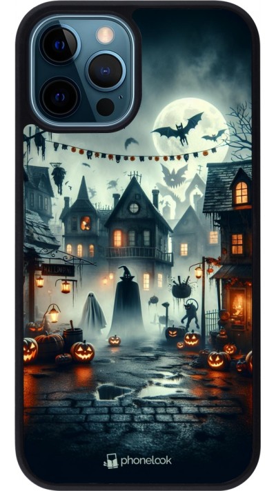 iPhone 12 / 12 Pro Case Hülle - Silikon schwarz Halloween Spukstadt