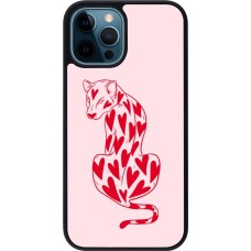 iPhone 12 / 12 Pro Case Hülle - Silikon schwarz Leopard with hearts 2026