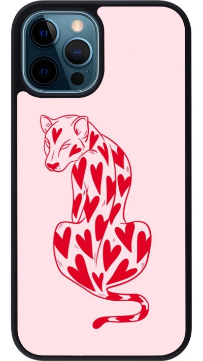 iPhone 12 / 12 Pro Case Hülle - Silikon schwarz Leopard with hearts 2026