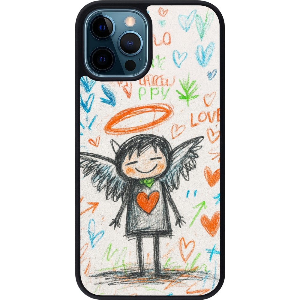 iPhone 12 / 12 Pro Case Hülle - Silikon schwarz Little Angel Sketch Love