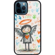 iPhone 12 / 12 Pro Case Hülle - Silikon schwarz Little Angel Sketch Love