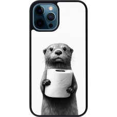 iPhone 12 / 12 Pro Case Hülle - Silikon schwarz Otter Toilettenpapier