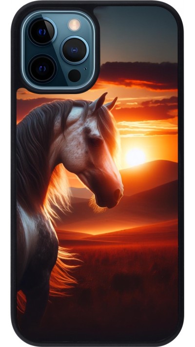 iPhone 12 / 12 Pro Case Hülle - Silikon schwarz Majestätischer Sonnenuntergang Pferd