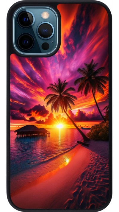 iPhone 12 / 12 Pro Case Hülle - Silikon schwarz Malediven Abenddämmerung Glückseligkeit