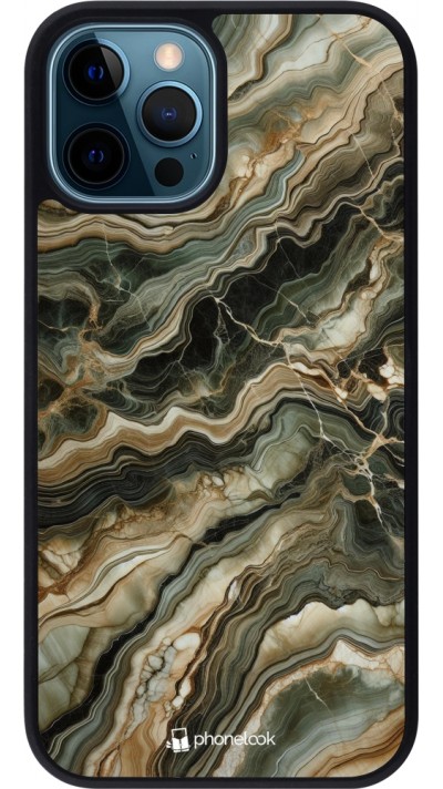 iPhone 12 / 12 Pro Case Hülle - Silikon schwarz Oliv Marmor