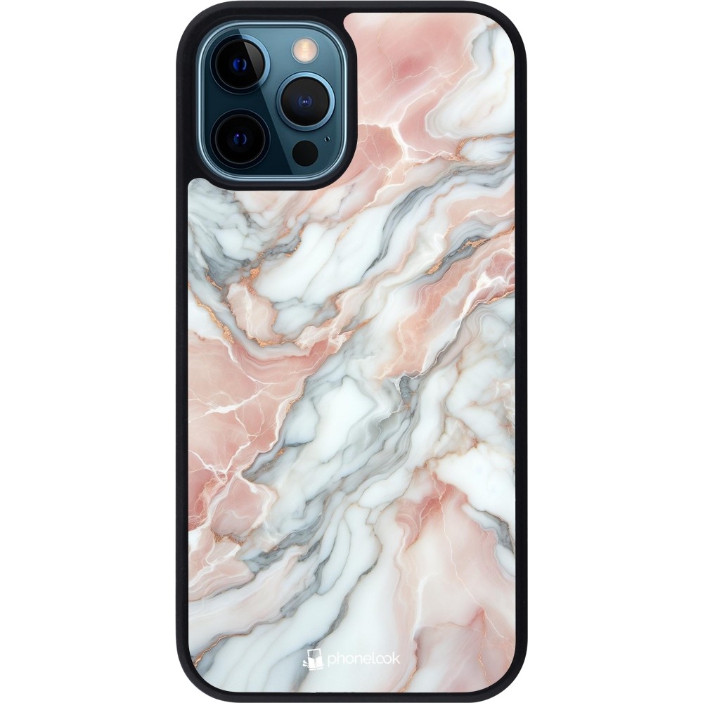 iPhone 12 / 12 Pro Case Hülle - Silikon schwarz Rosa Leuchtender Marmor