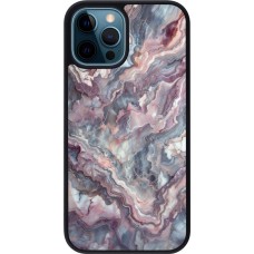 iPhone 12 / 12 Pro Case Hülle - Silikon schwarz Violetter silberner Marmor