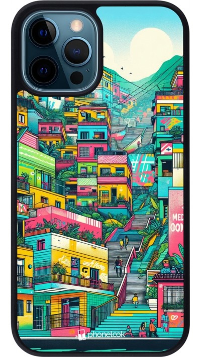 iPhone 12 / 12 Pro Case Hülle - Silikon schwarz Medellin Comuna 13 Kunst