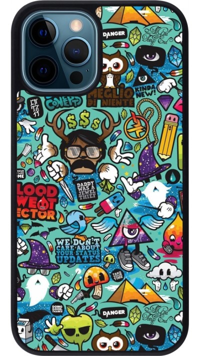 iPhone 12 / 12 Pro Case Hülle - Silikon schwarz Mixed Cartoons Turquoise