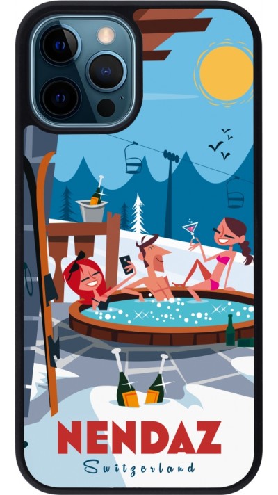 iPhone 12 / 12 Pro Case Hülle - Silikon schwarz Nendaz Mountain Jacuzzi