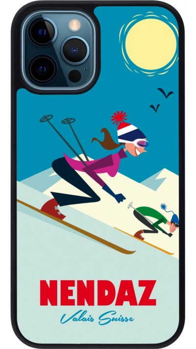 iPhone 12 / 12 Pro Case Hülle - Silikon schwarz Nendaz Ski Downhill