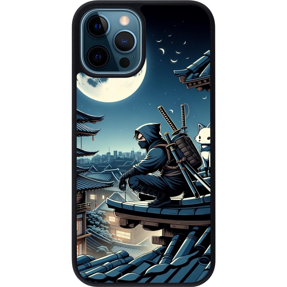 iPhone 12 / 12 Pro Case Hülle - Silikon schwarz Ninja unter dem Mond