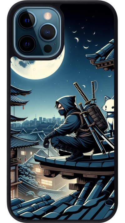 iPhone 12 / 12 Pro Case Hülle - Silikon schwarz Ninja unter dem Mond