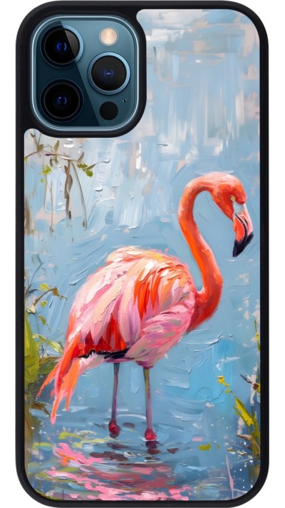iPhone 12 / 12 Pro Case Hülle - Silikon schwarz Paint Flamingo