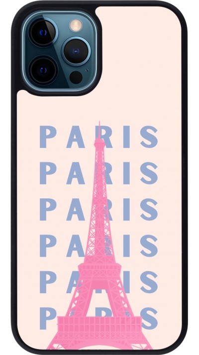 iPhone 12 / 12 Pro Case Hülle - Silikon schwarz Paris Pink Print