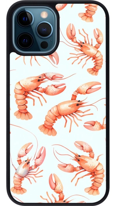 iPhone 12 / 12 Pro Case Hülle - Silikon schwarz Muster von pastellfarbenen Hummern