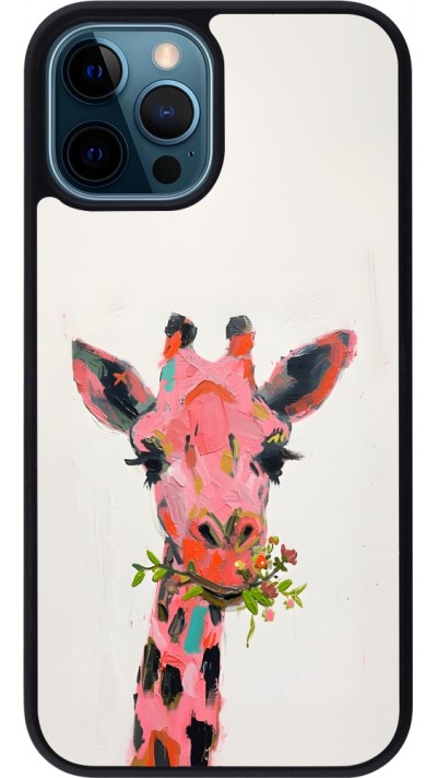 iPhone 12 / 12 Pro Case Hülle - Silikon schwarz Pink Girafe Paint