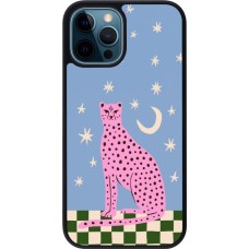 iPhone 12 / 12 Pro Case Hülle - Silikon schwarz Pink leopard with stars 2026